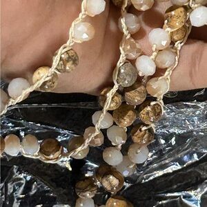 Elegant Beaded Necklace with White and Brown Stones 24”